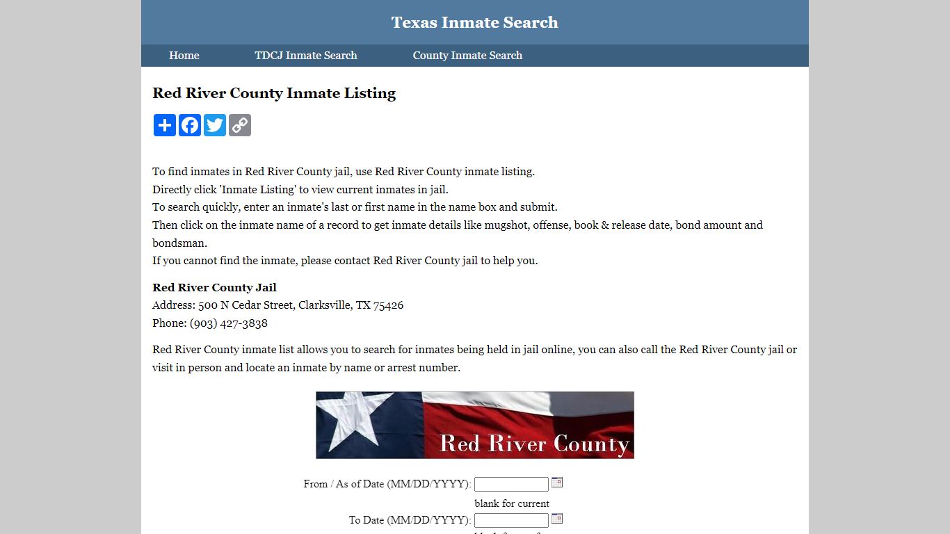 Red River County Inmate Listing